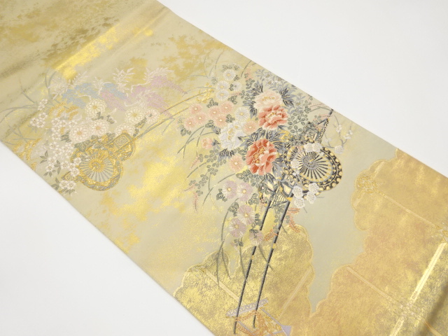 引き箔花車模様織り出し袋帯